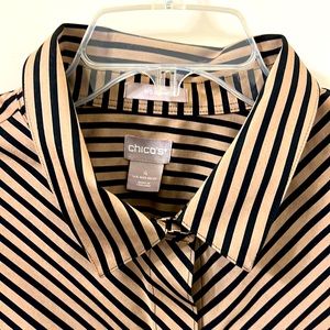 Chico’s “No Iron” long sleeve tan and black striped blouse. Work & chic casual.